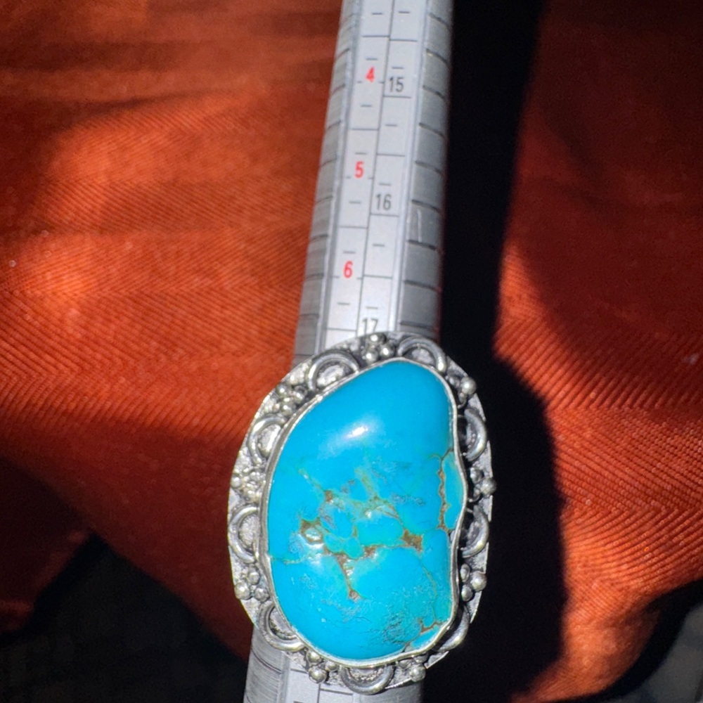 Big Stone Turquoise Statement Ring -Silver Plated - image 4
